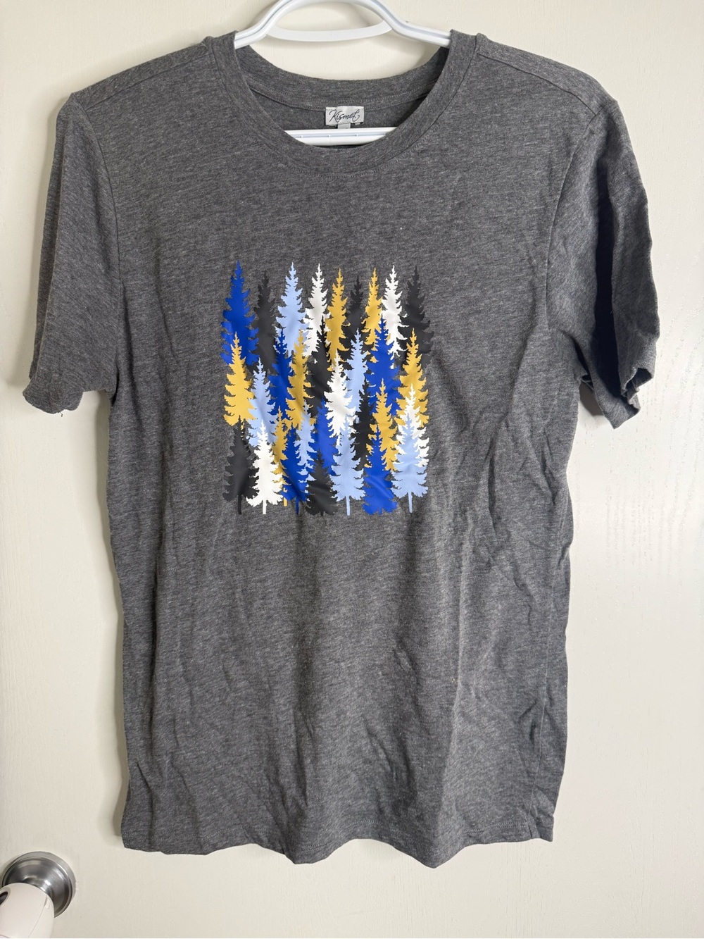 Kismet Women's Gray Graphic Tree Crew Neck T-Shirt Pine Trees